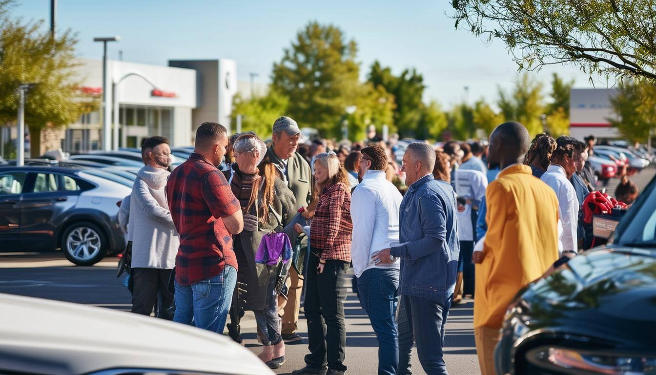 An image of a thriving communitycentered dealership with loyal customers engaging in various events and interactions